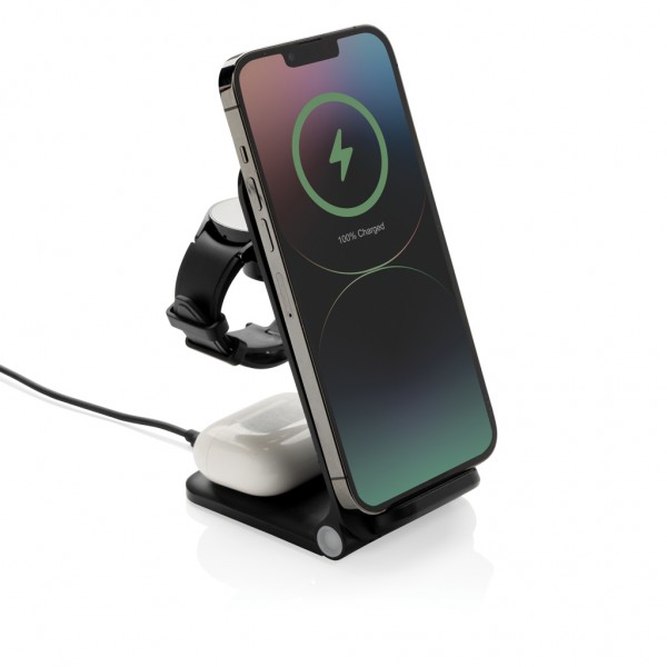 Powerpal 3-in-1 15W-Ladegerät aus RCS recyceltem Kunststoff, schwarz