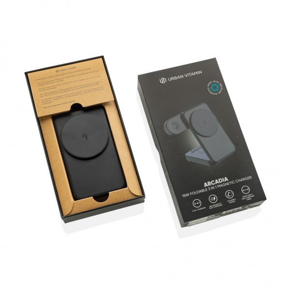 Urban Vitamin Arcadia 15W 3in1 Magnet-Charger aus RCS rABS, schwarz