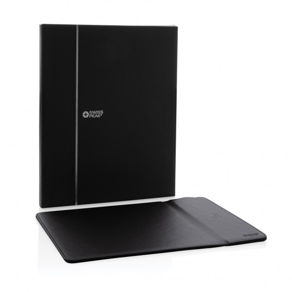Swiss Peak RCS recyceltes 10W Wireless-Charging PU Mauspad, schwarz