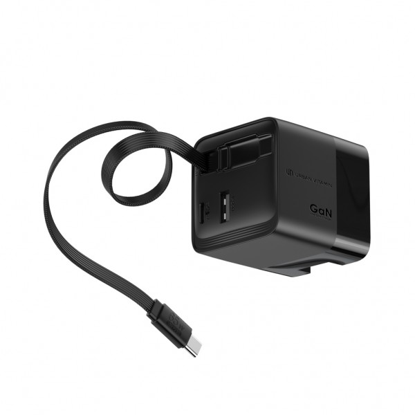 Urban Vitamin Mendocino 65W GaN-Charger mit einziehb. Kabel, schwarz