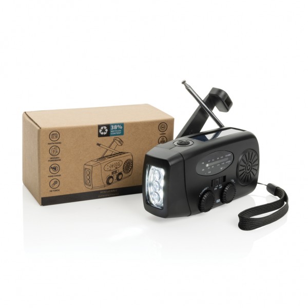 RescueWave Notfallradio aus RCS recyceltem Kunststoff, schwarz