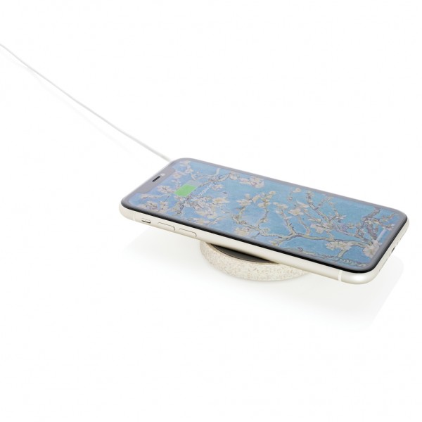 Rundes 5W Charging Pad aus Weizenstroh, khaki