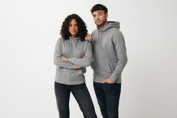 IQONIQ Rila Lightweight Hoodie aus recycelter Baumwolle, light heather anthracite XXS