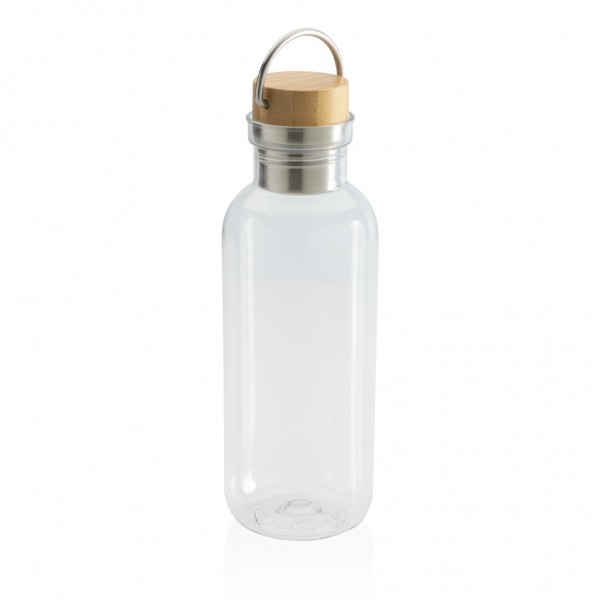 RCS rPET Flasche with Bambusdeckel und Griff, transparent