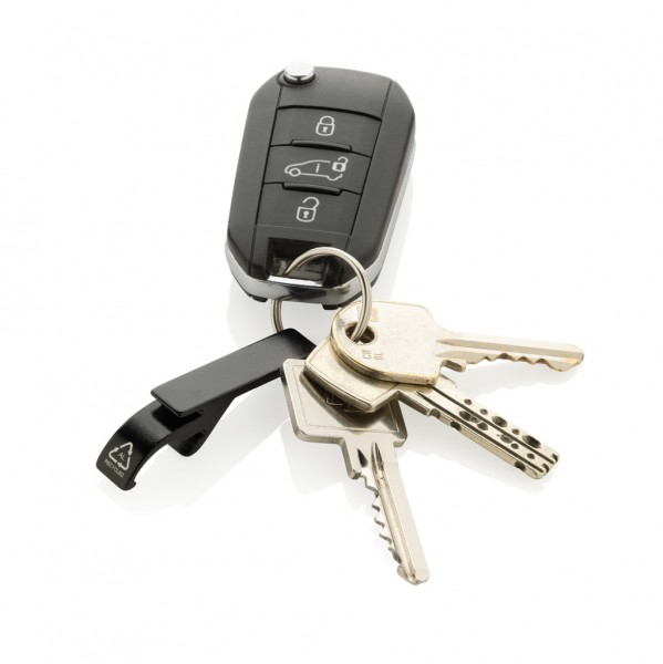 Flaschen- und Dosenöffner aus RCS recyceltem Aluminium, schwarz