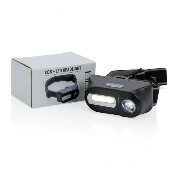 COB und LED Stirnlampe, schwarz