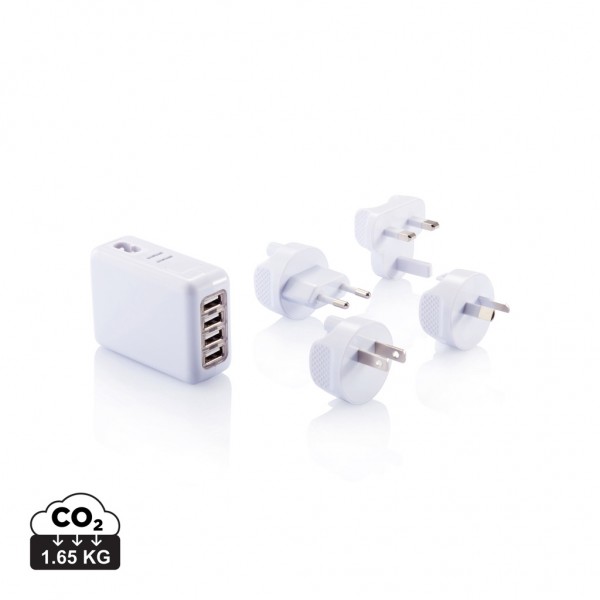 Reiseadapter mit 4fachem USB Anschluss, weiß