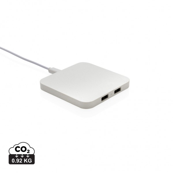 10W Wireless Charger aus RSC recycl. Kunststoff mit Dual-USB, weiß