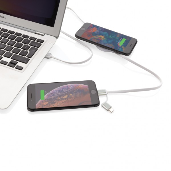 3-in-1 Kabel mit 5W Bambus Wireless Charger, weiß
