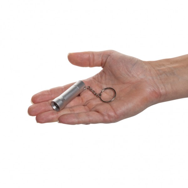 Flash Schlüsselanhänger-Taschenlampe aus RCS rec. Aluminium, Silbergrau