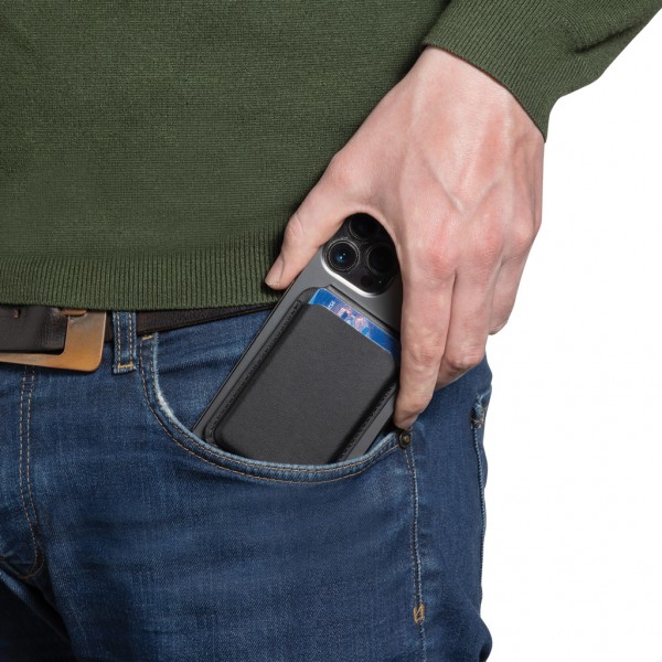 Magstand magnetische Handytasche mit Ständer aus RCS rec. PU, schwarz