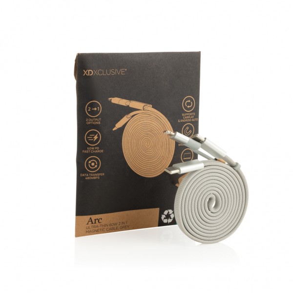 Arc ultradünnes 60W 2-in-1 Magnetkabel, grau