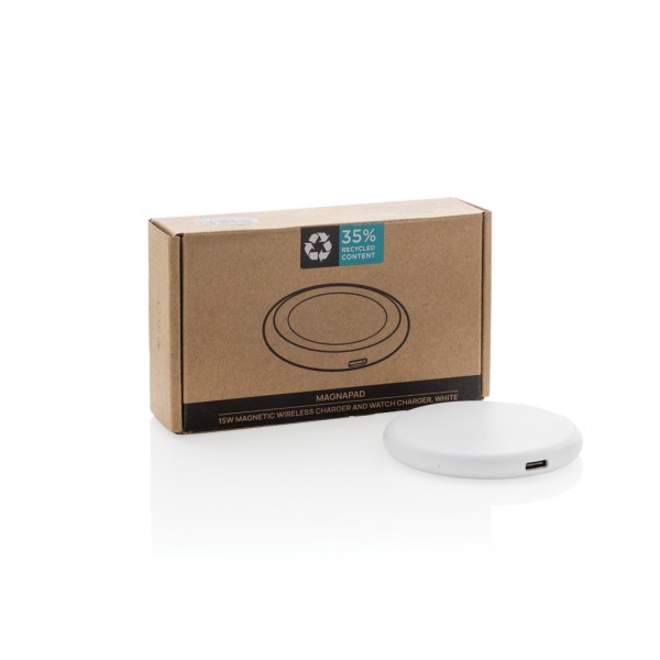 Magnapad magnetisches 3-in-1 15W Ladepad aus RCS rPlastik, weiß