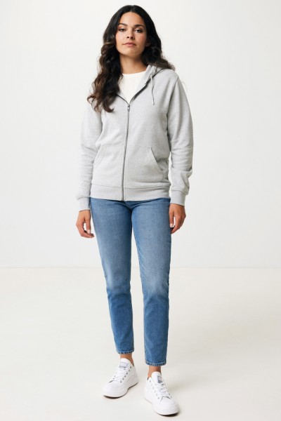 IQONIQ Abisko Zip-Kapuzenpullover aus recycelter Baumwolle, heather grey 5XL