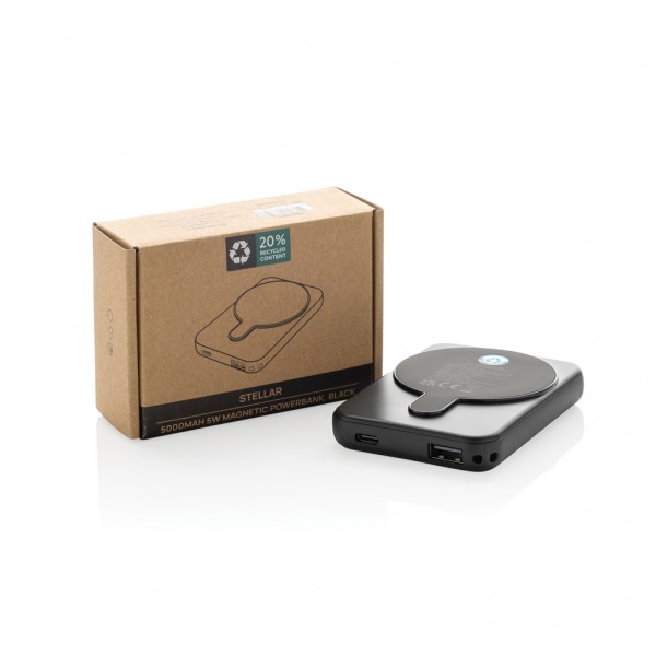 Stellar 5.000mAh 5W magnetische Powerbank aus RCS rec. ABS, schwarz