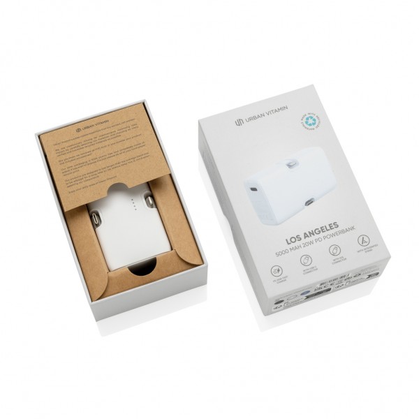 Urban Vitamin Los Angeles 20W Powerbank aus RCS rec. Plastik, weiß