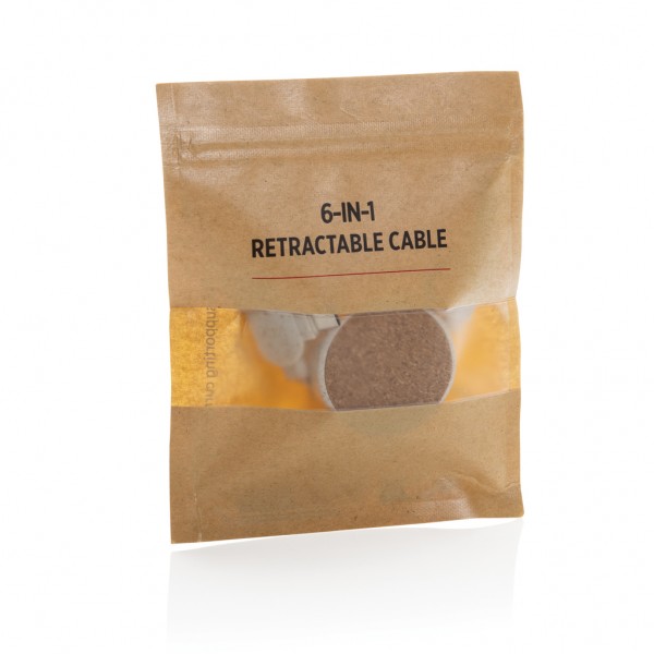 Kork und Weizen 6-in-1 ausziehbares Ladekabel, khaki