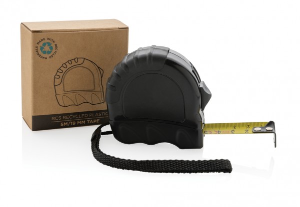 5m/19mm Maßband aus RCS recyceltem Kunststoff, schwarz