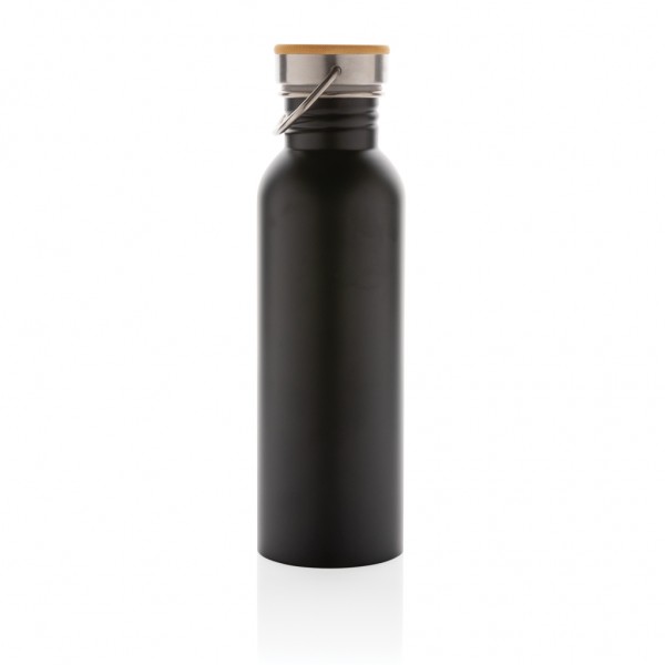Moderne Stainless-Steel Flasche mit Bambusdeckel, schwarz