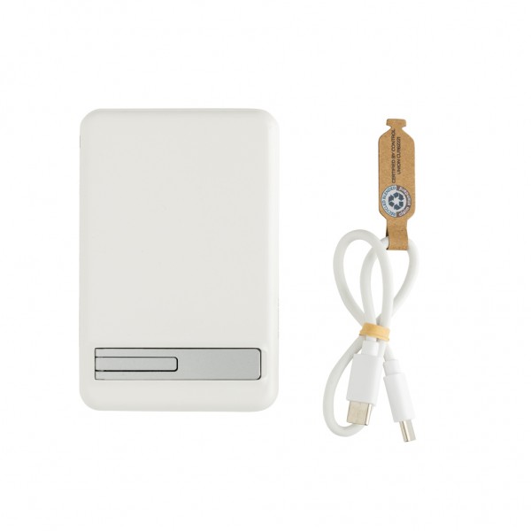 Zen 5000mAh 5W magnetische Bambus-Powerbank aus RCS rPlastik, weiß