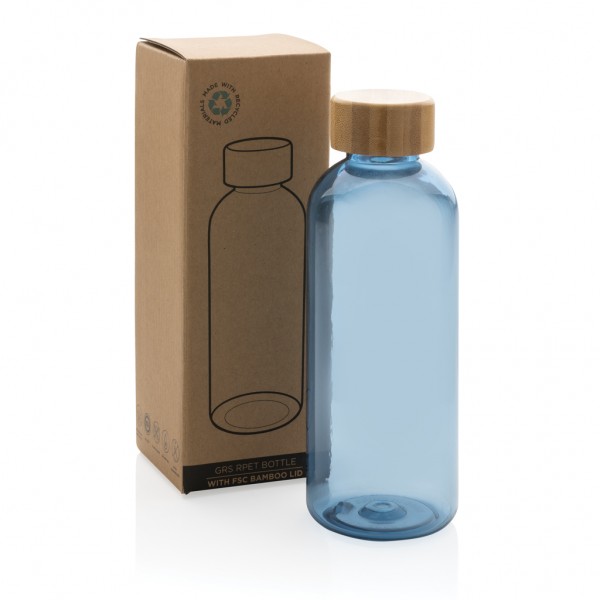 RCS rPET Flasche mit Bambus-Deckel, blau