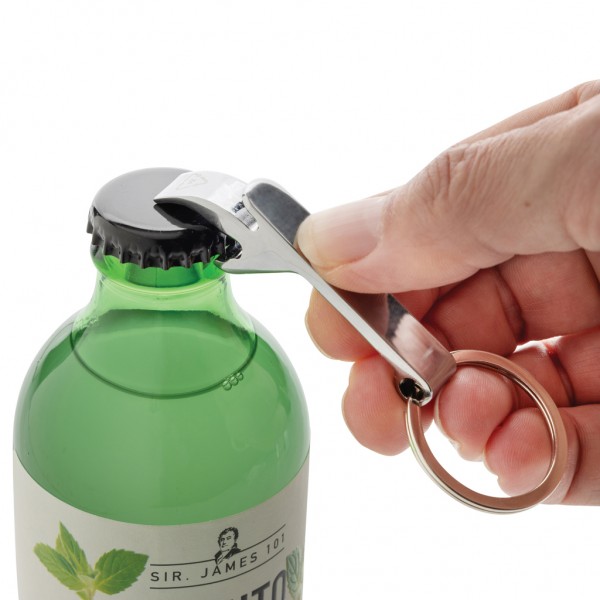 Flaschenöffner & Schlüsselband aus RCS rec. Zinklegierung, silber