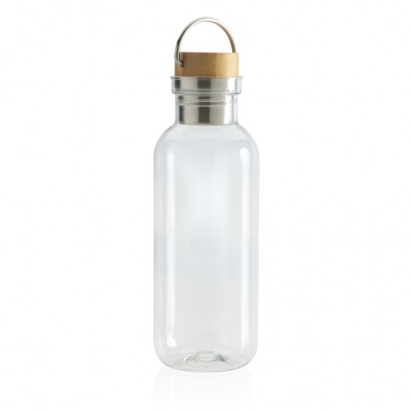 RCS rPET Flasche with Bambusdeckel und Griff, transparent