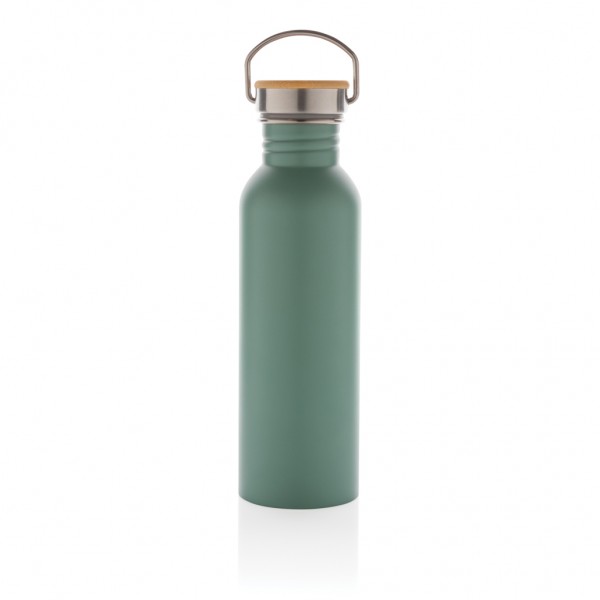 Moderne Stainless-Steel Flasche mit Bambusdeckel, grün