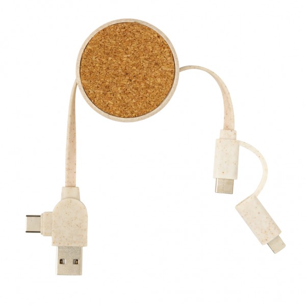 Kork und Weizen 6-in-1 ausziehbares Ladekabel, khaki