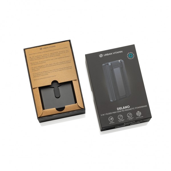 Urban Vitamin Delano 5-in-1 10.000mAh 20W PD magn. Powerbank, schwarz