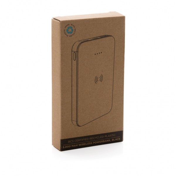 5.000mAh 5W Wireless Powerbank aus RCS recyceltem Kunststoff, schwarz
