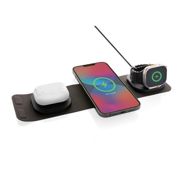 Swiss Peak 15W 3-in 1 Wireless-Reise-Charger aus RCS Plastik, grau