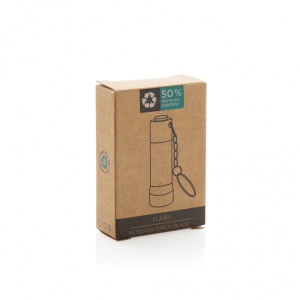 Flash Schlüsselanhänger-Taschenlampe aus RCS rec. Aluminium, schwarz