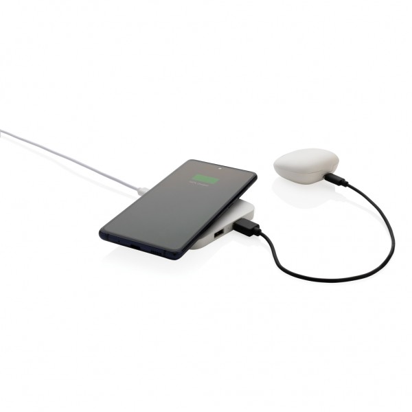 10W Wireless Charger aus RSC recycl. Kunststoff mit Dual-USB, weiß
