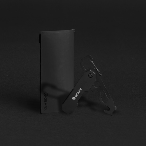 Gear X faltbares EDC-Werkzeug mit Karabinerhaken, schwarz