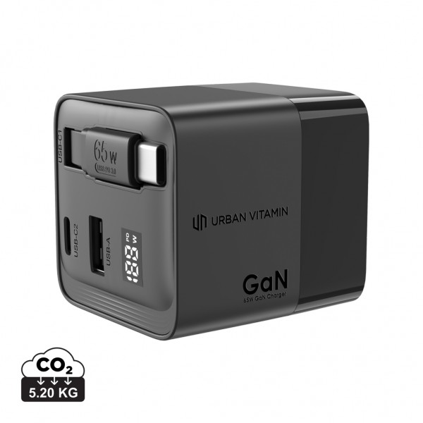 Urban Vitamin Mendocino 65W GaN-Charger mit einziehb. Kabel, schwarz