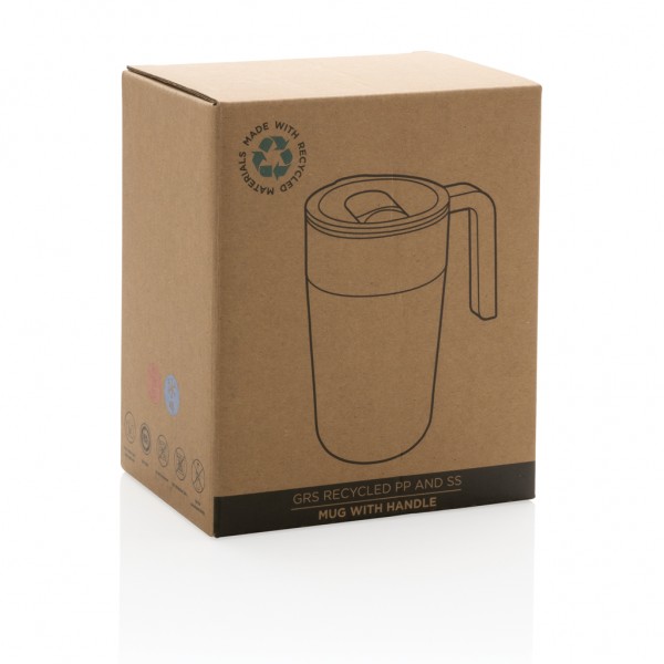 GRS recycelte PP und Stainless Steel Tasse mit Griff, schwarz