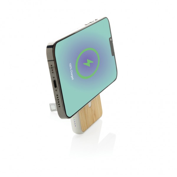 Zen 5000mAh 5W magnetische Bambus-Powerbank aus RCS rPlastik, weiß