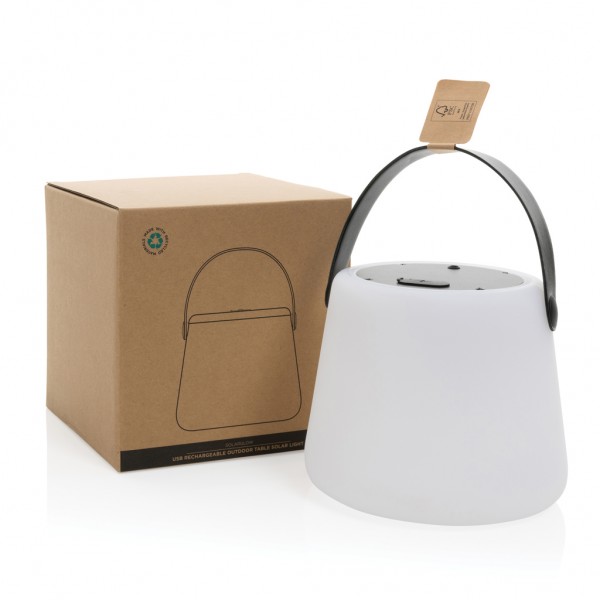 SolarGlow Außenleuchte aus RCS rec. Kunststoff mit USB-Lampe, weiß