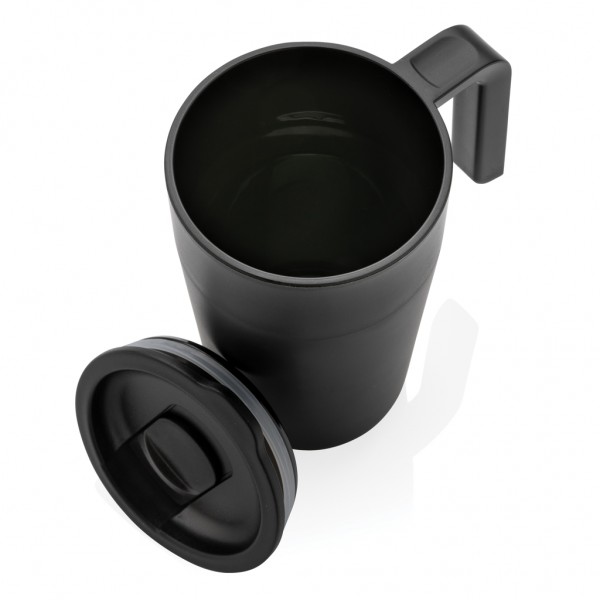 GRS recycelte PP und Stainless Steel Tasse mit Griff, schwarz