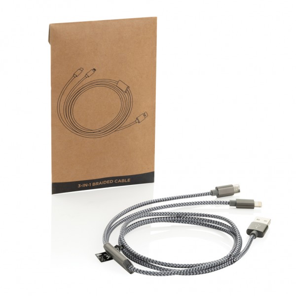3-in-1 umwobenes Kabel, grau