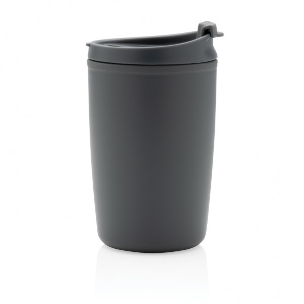 GRS recycelter PP-Becher mit Flip-Deckel, grau