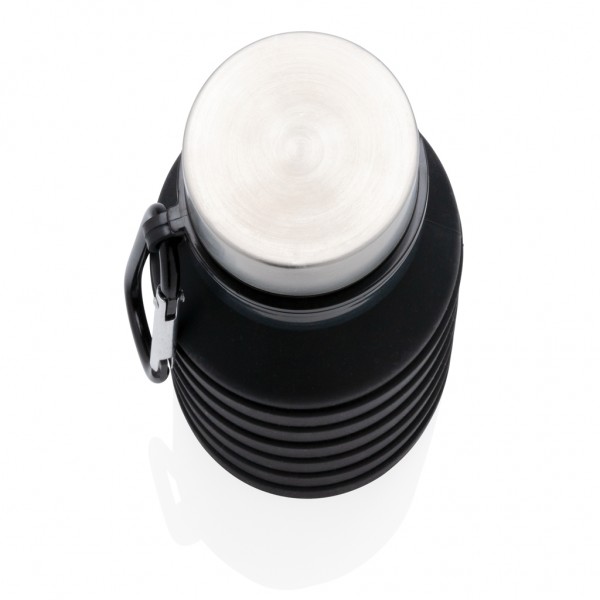 Auslaufgeschützte faltbare Silikonflasche, schwarz