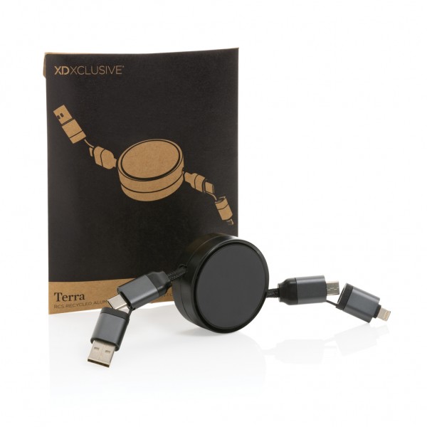 Terra aufrollbares 6-in-1 60W-Kabel aus RCS recyc. Aluminium, grau