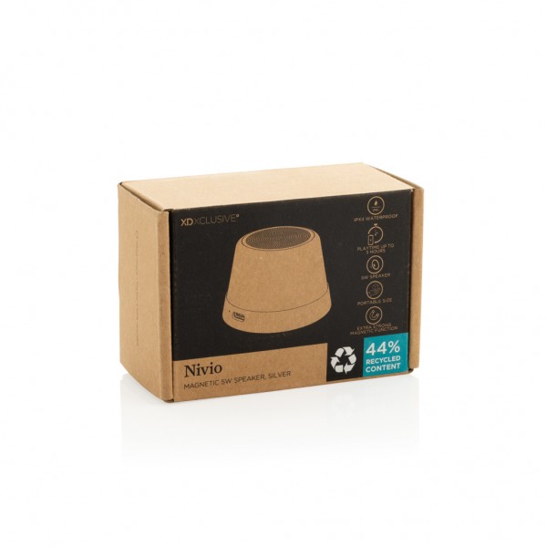 Nivio magnetischer 5W-Speaker aus RCS recyceltem Aluminium, silber