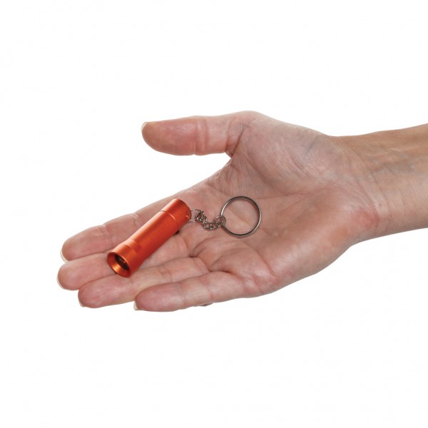 Flash Schlüsselanhänger-Taschenlampe aus RCS rec. Aluminium, orange