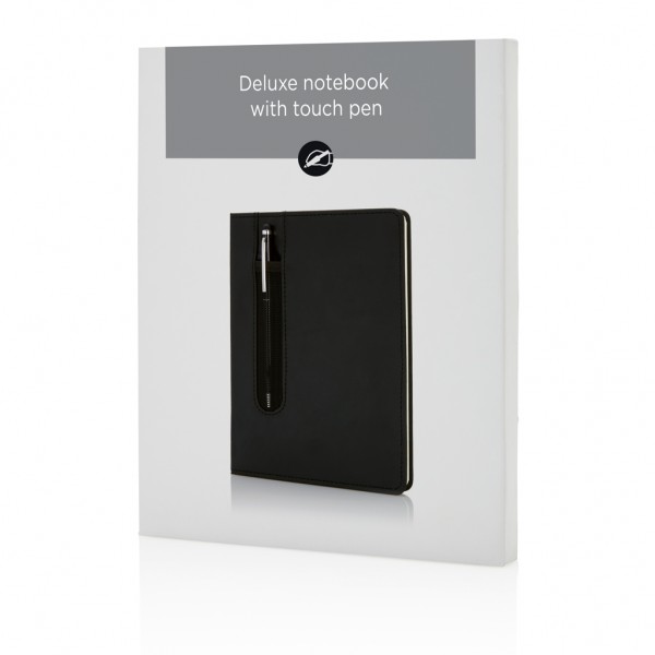 Basic Hardcover PU A5 Notizbuch mit Stylus-Stift, schwarz