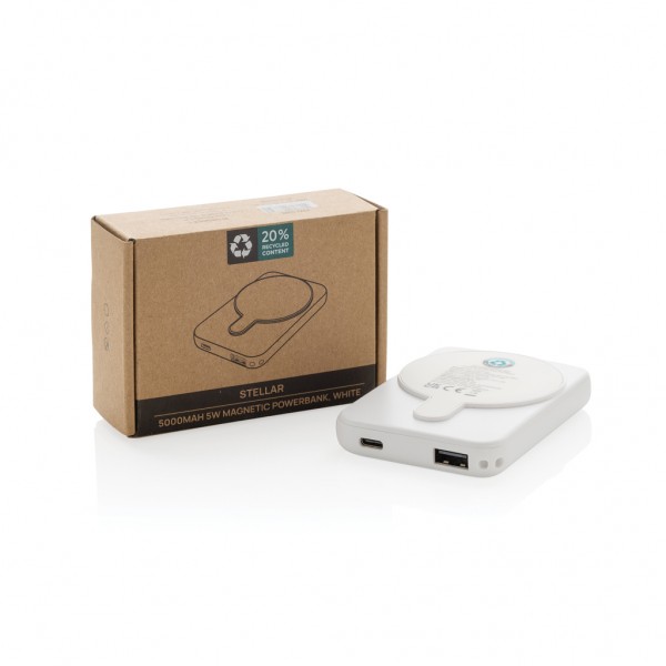 Stellar 5.000mAh 5W magnetische Powerbank aus RCS rec. ABS, weiß