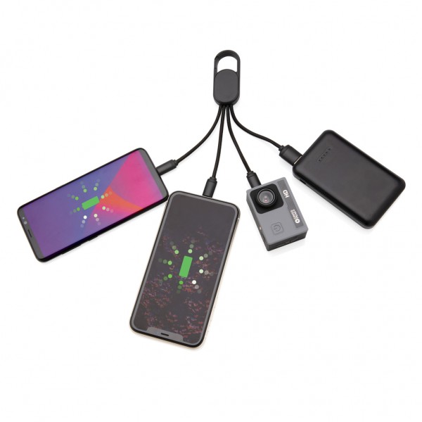 4-in-1 Kabel mit Karabiner-Clip, schwarz