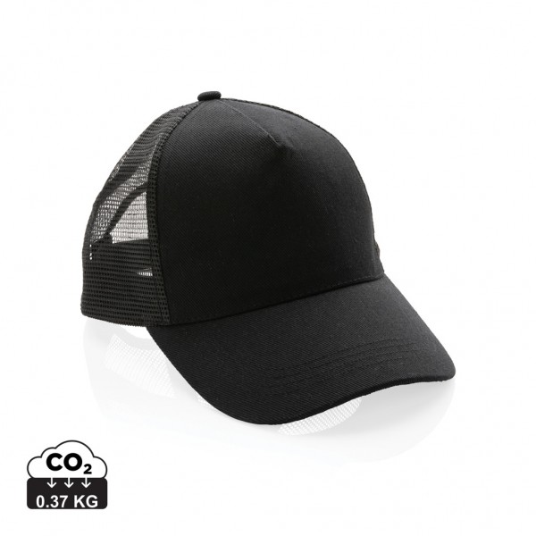 Impact AWARE™ 190gr Brushed rCotton 5 Panel Trucker-Cap, schwarz